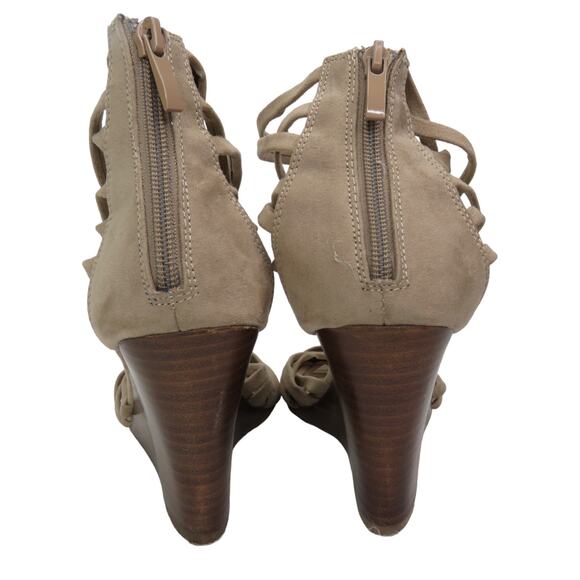 Chinese Laundry Z-Caroline Taupe Suede Wrap Heel Wedges Size 7.5 - Picture 7 of 10
